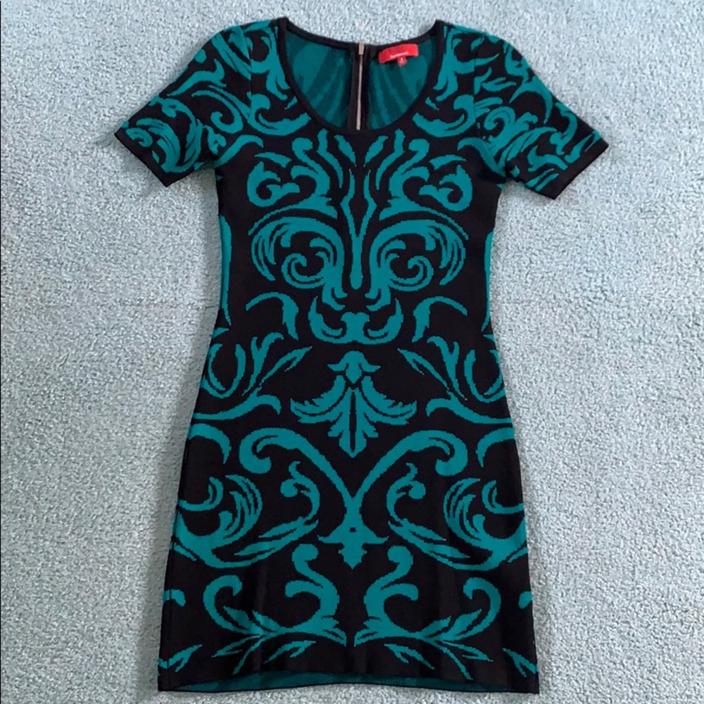 Turquoise and black dress
